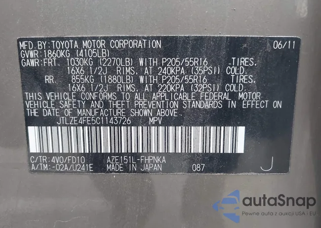 JTLZE4FE5C1143726: 43408542