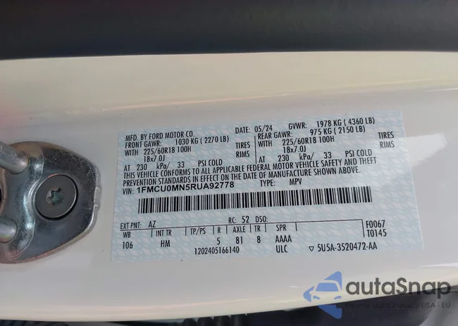 1FMCU0MN5RUA92778: 43409819