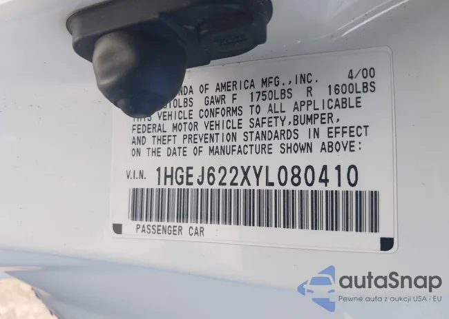 1HGEJ622XYL080410: 43409900