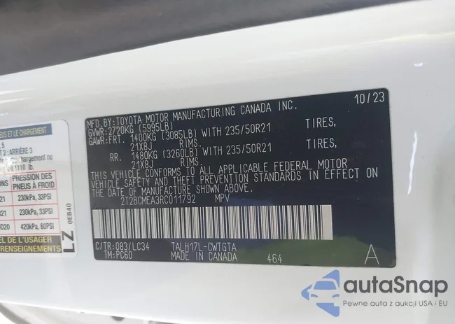 2T2BCMEA3RC011792: 43409942