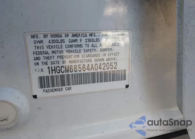 1HGCM66564A042052: 43409993