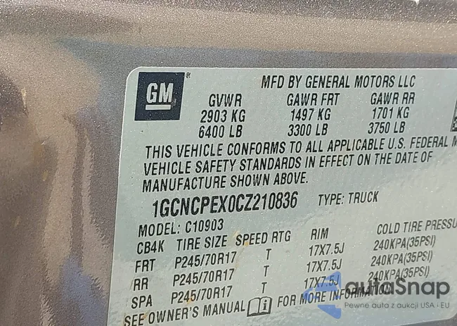 1GCNCPEX0CZ210836: 43409999