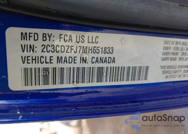 2C3CDZFJ7MH651833: 43410088