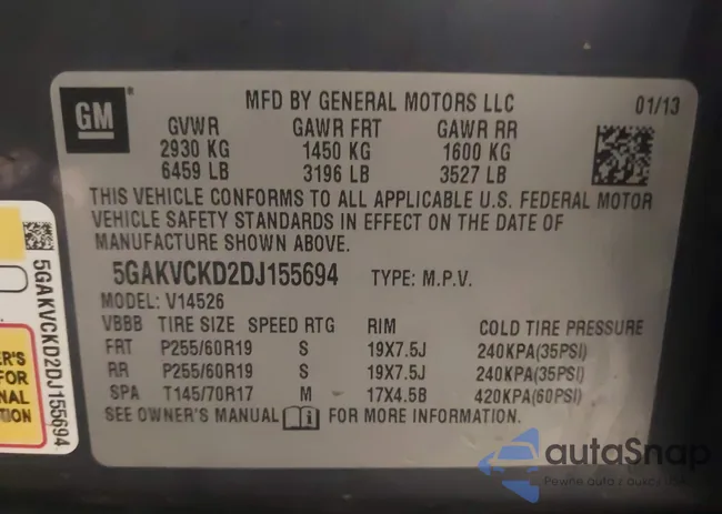 5GAKVCKD2DJ155694: 43410165