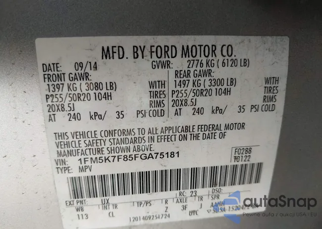 1FM5K7F85FGA75181: 43410184