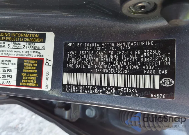 4T1BF1FK3EU765897: 43409290