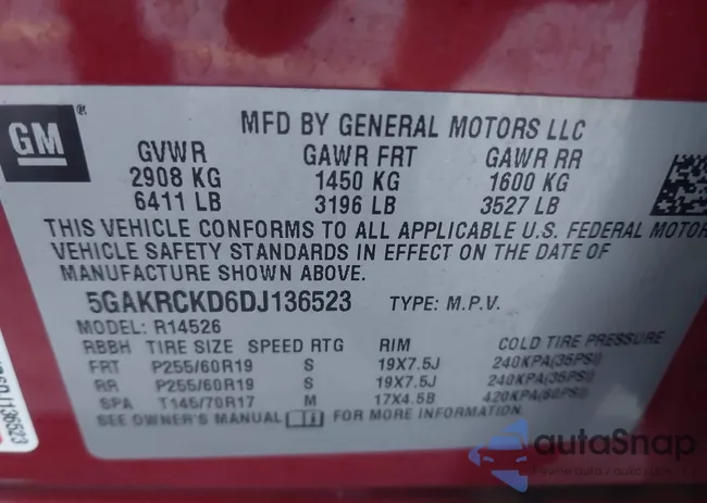 5GAKRCKD6DJ136523: 43409308