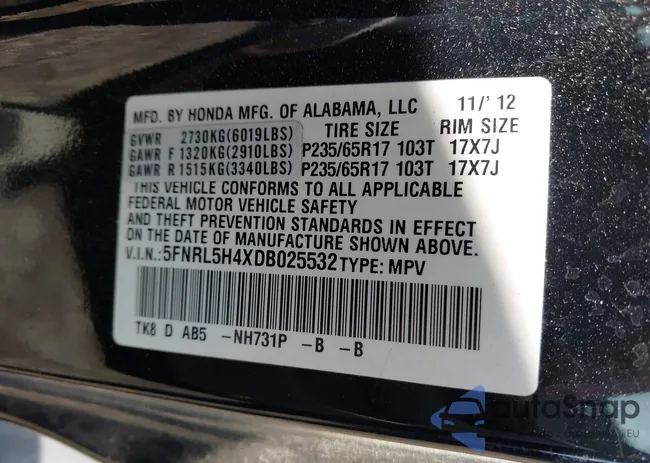 5FNRL5H4XDB025532: 43409461