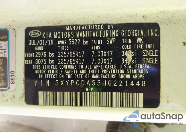 5XYPGDA55HG221448: 43410600