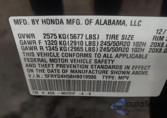 5FRYD4H58HB019986: 43410632