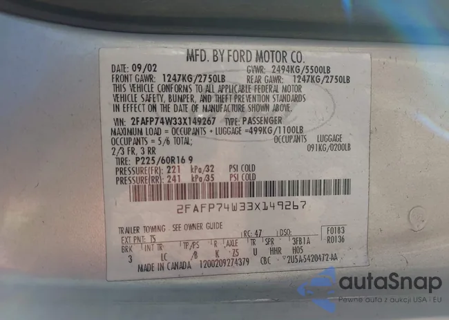 2FAFP74W33X149267: 43410690