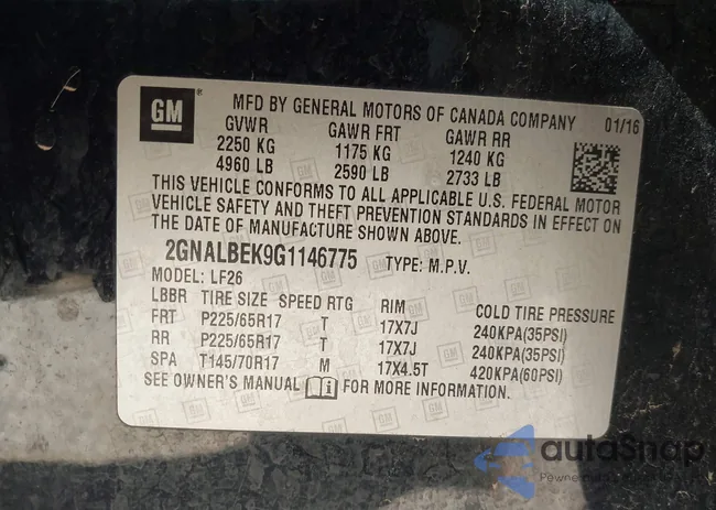 2GNALBEK9G1146775: 43410724