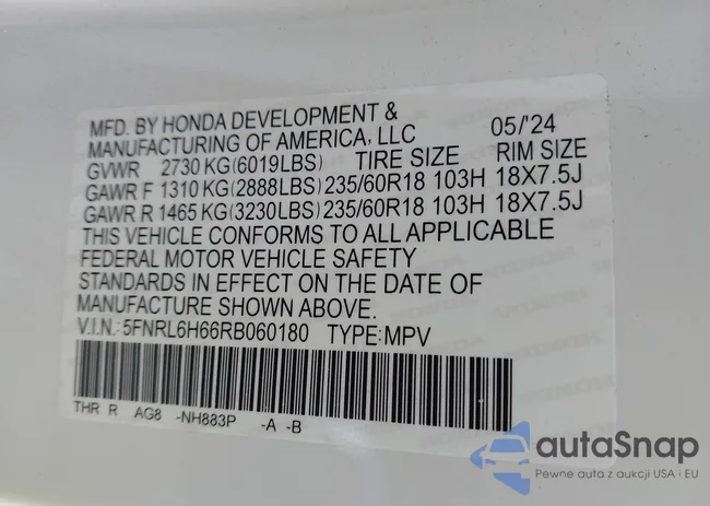 5FNRL6H66RB060180: 43410774