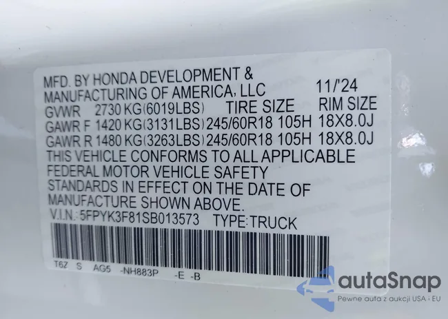 5FPYK3F81SB013573: 43410888