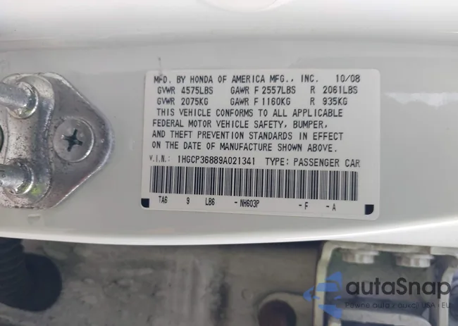 1HGCP36889A021341: 43410927