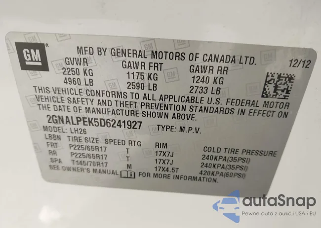 2GNALPEK5D6241927: 43411009