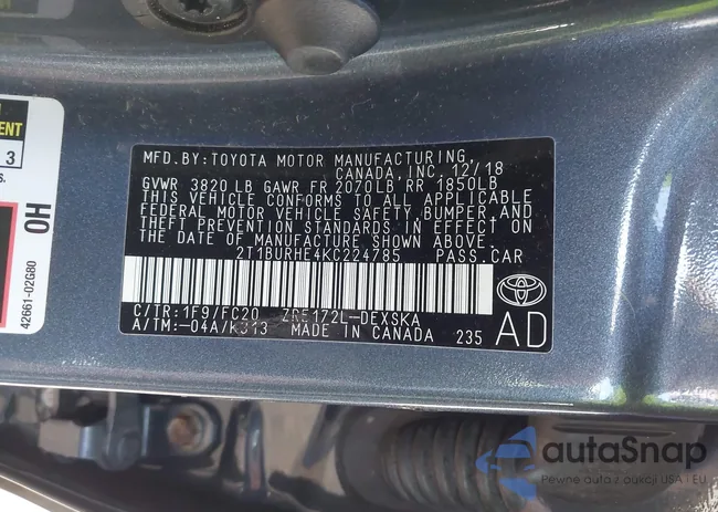 2T1BURHE4KC224785: 43411042