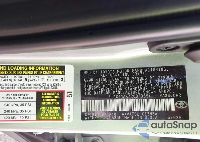 4T1C11AK7RU913694: 43410263