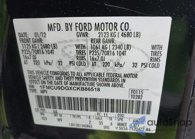 1FMCU9DGXCKB86518: 43410274