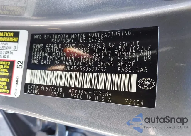 4T1DBADK5SU530792: 43410279