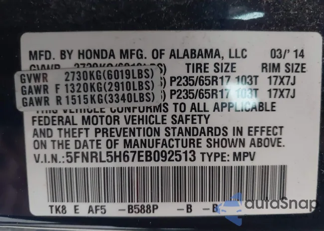 5FNRL5H67EB092513: 43410396