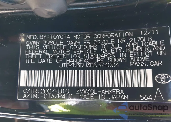 JTDKN3DU3B5374004: 43410566