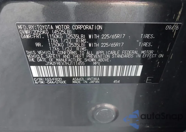 JTMZFREV7HJ111455: 43411700