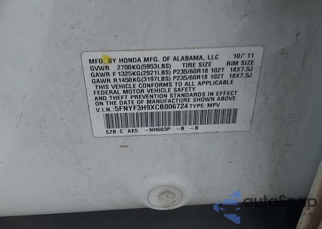 5FNYF3H9XCB006724: 43411903