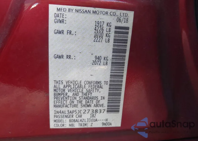 1N4AL3AP5JC273837: 43411922