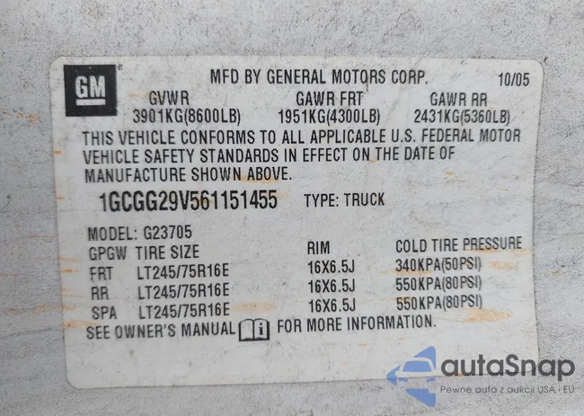 1GCGG29V561151455: 43411934