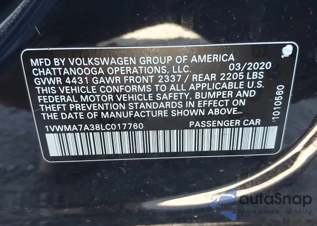 1VWMA7A38LC017760: 43411948