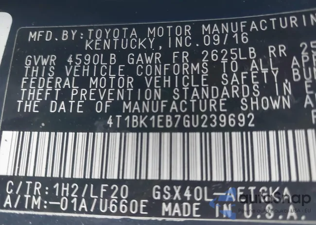 4T1BK1EB7GU239692: 43411200