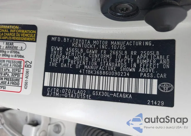 4T1BK36B86U090234: 43411245