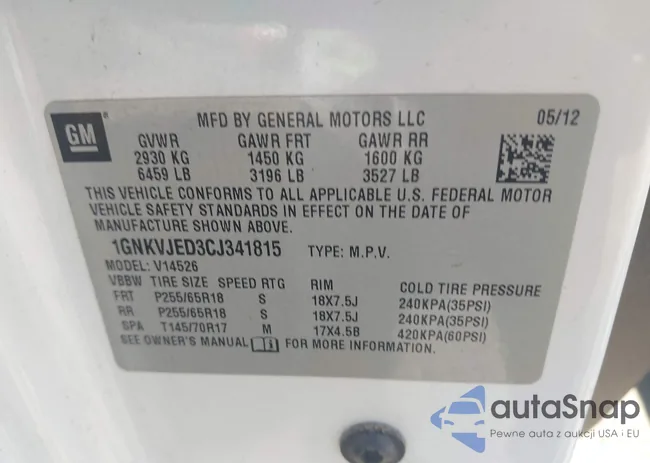 1GNKVJED3CJ341815: 43411256