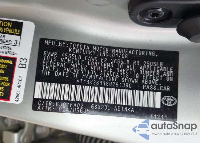 4T1BK36B18U291380: 43411342