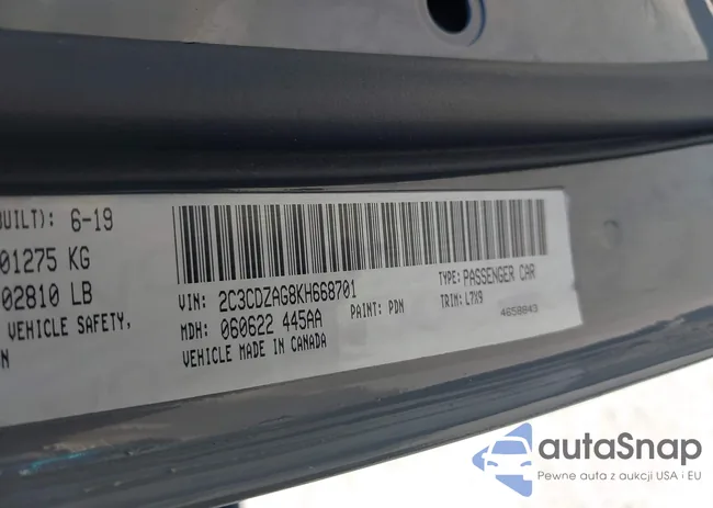 2C3CDZAG8KH668701: 43411363