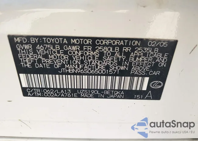 JTHBN96S065001571: 43412619