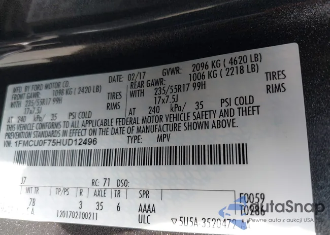 1FMCU0F75HUD12496: 43412682