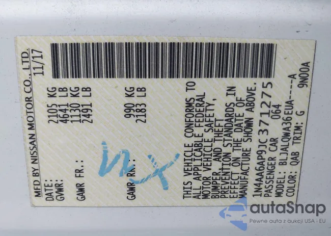 1N4AA6AP9JC371275: 43412754