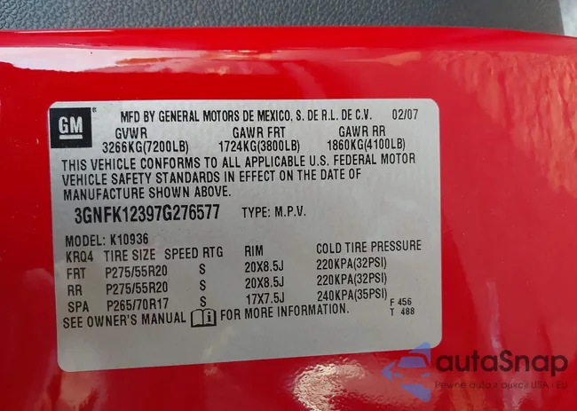 3GNFK12397G276577: 43412811