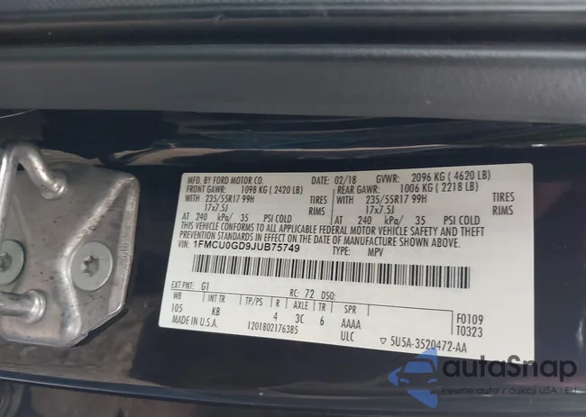 1FMCU0GD9JUB75749: 43412815