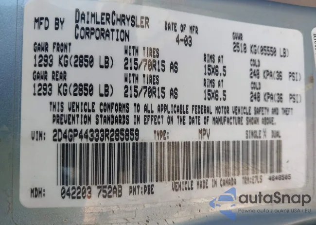 2D4GP44333R285859: 43412820