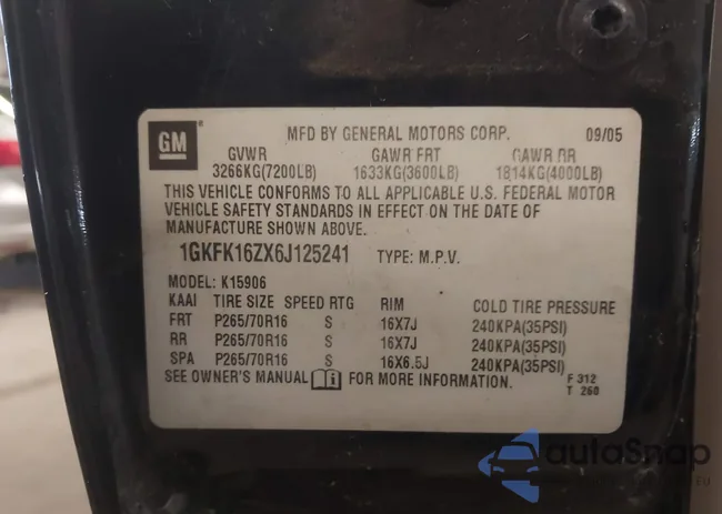 1GKFK16ZX6J125241: 43412883