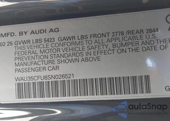WAU35CFU6SN026521: 43412948