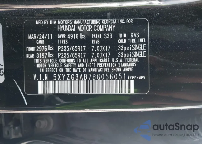 5XYZG3AB7BG056051: 43413133