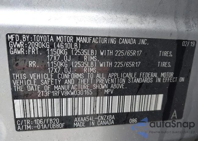 2T3F1RFV8KW030165: 43413171