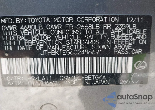 JTHBK1EG6C2486691: 43412200