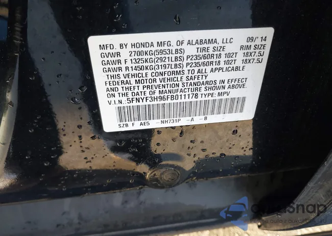 5FNYF3H96FB011178: 43412330