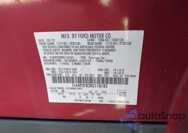 1FAHP2F82KG118185: 43413938