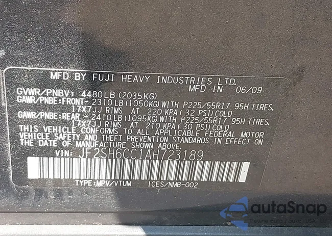 JF2SH6CC1AH723189: 43413488